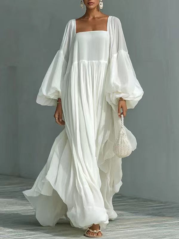 Womens Long-Sleeve White Holiday Dress