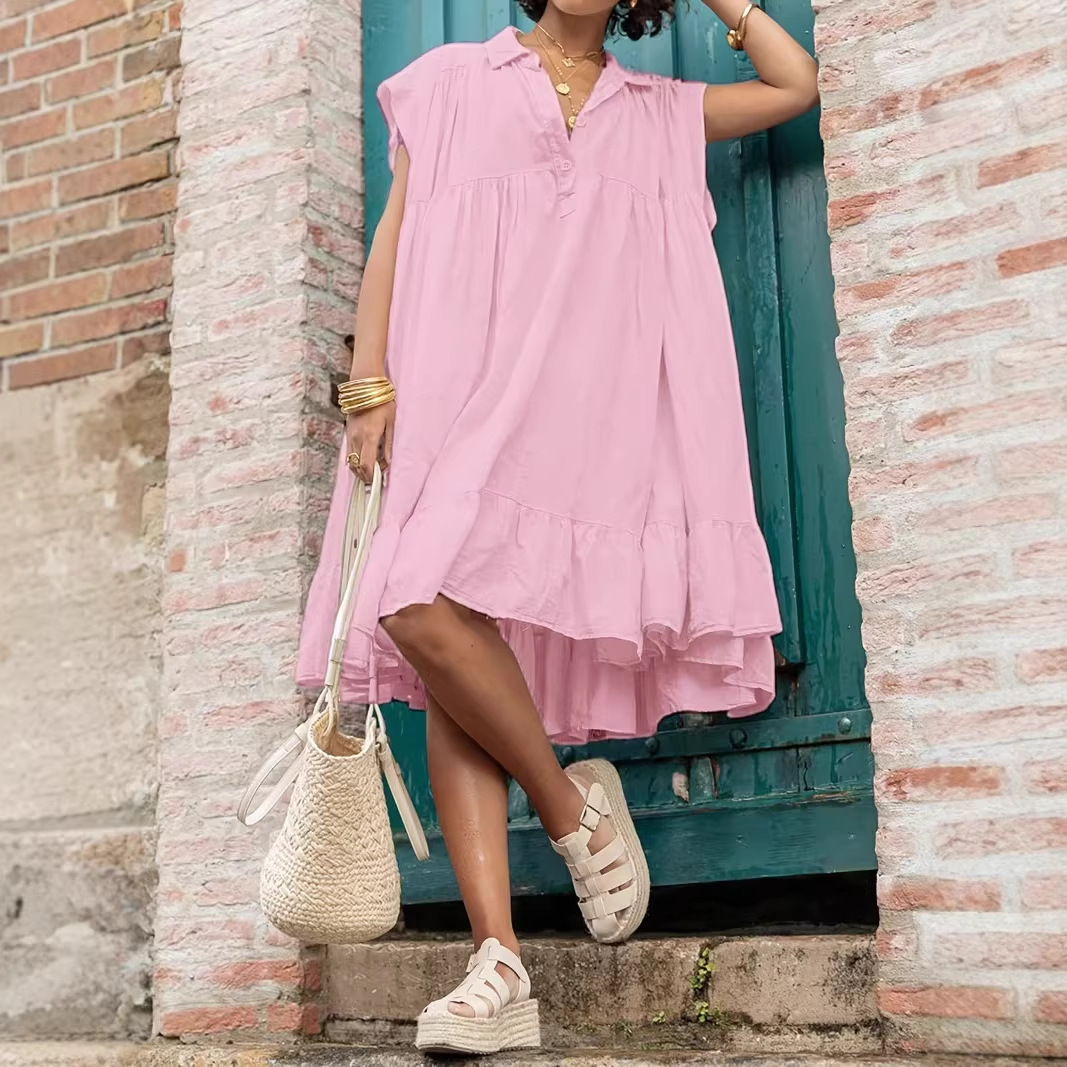  Loose Ruffled Shirt Dress