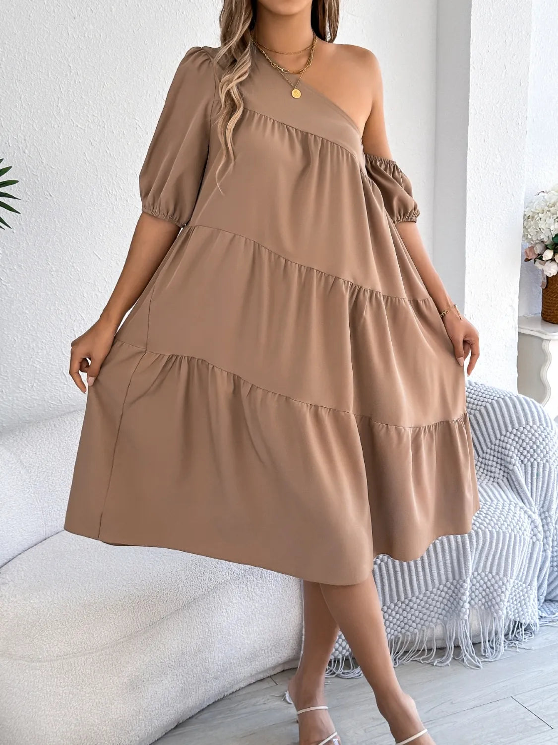 Single Shoulder Tiered Dress
