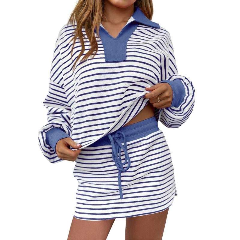 Winter 2026 Sale |Women's Striped Two-Piece Casual Sweatshirt and Skirt Set