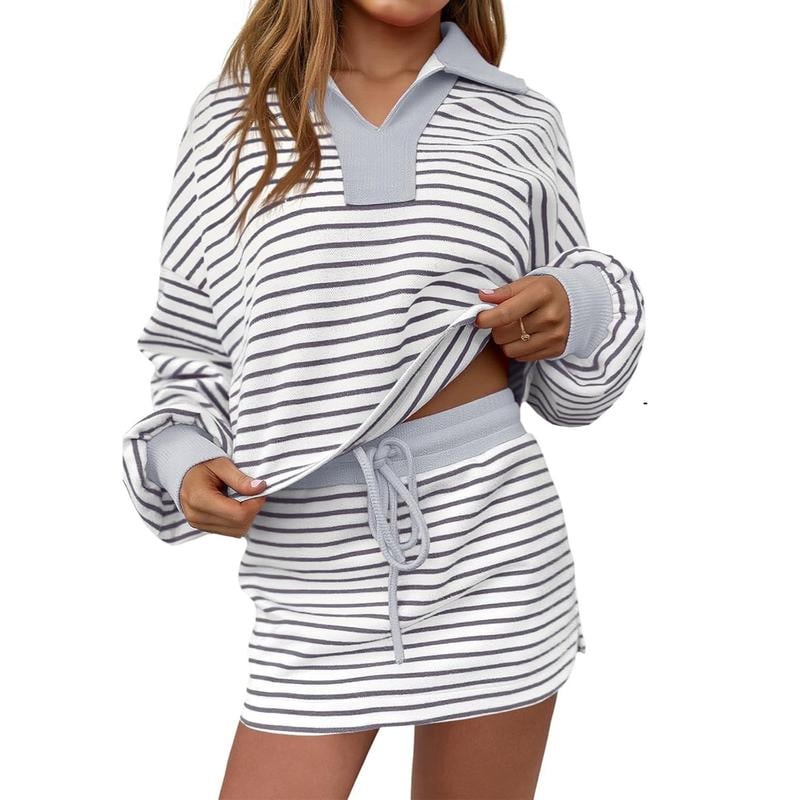 Winter 2026 Sale |Women's Striped Two-Piece Casual Sweatshirt and Skirt Set