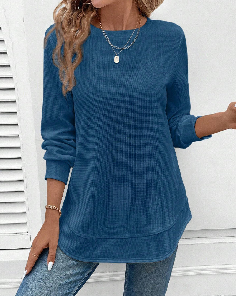 Round Neck Long Sleeve Solid Color Top
