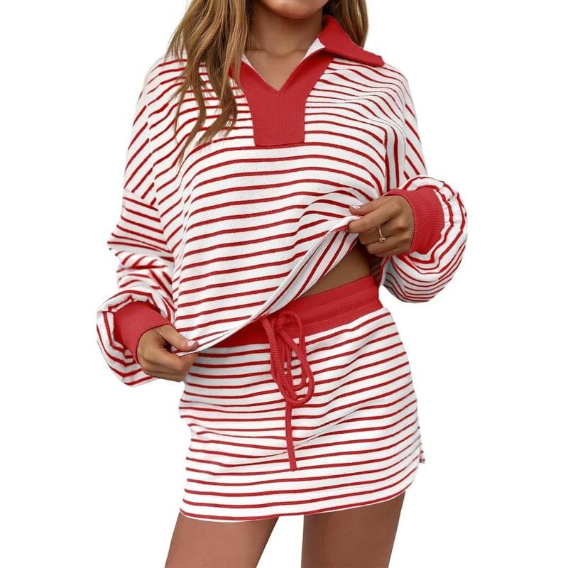 Winter 2026 Sale |Women's Striped Two-Piece Casual Sweatshirt and Skirt Set