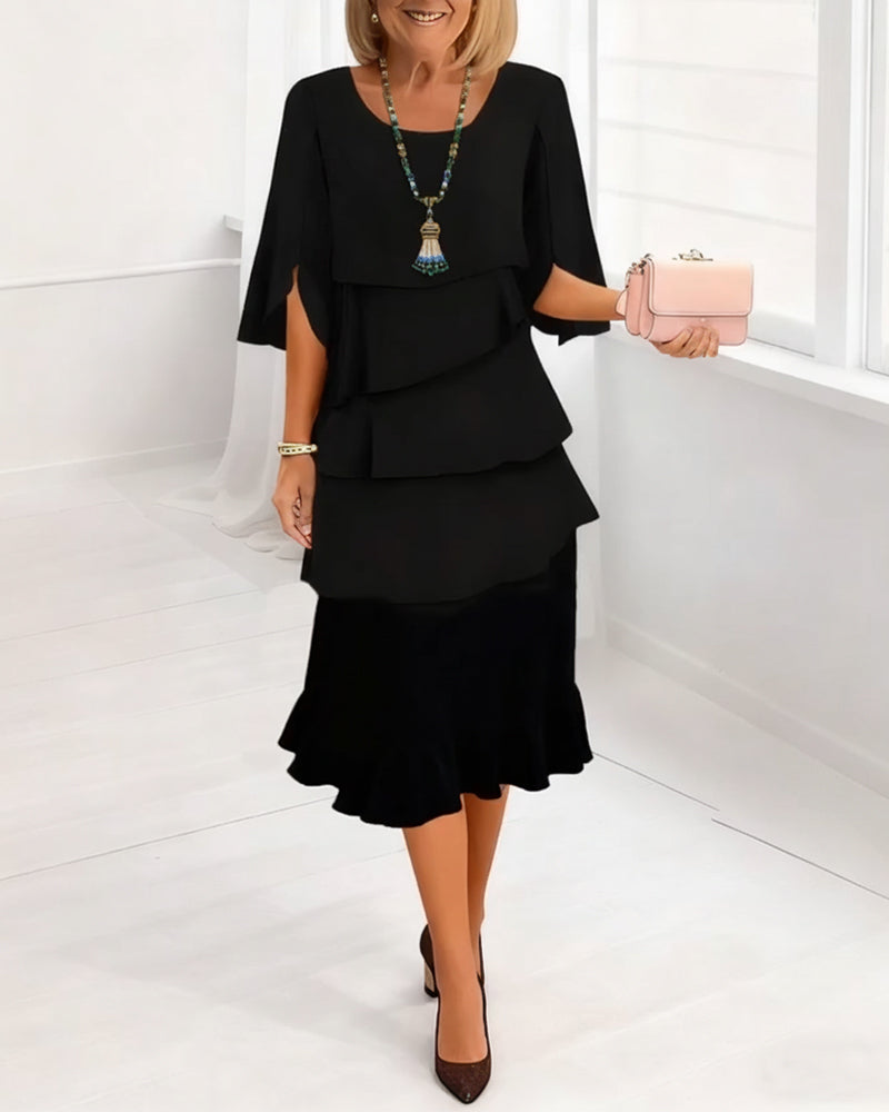 Stylish Round-Neck Tiered Dress