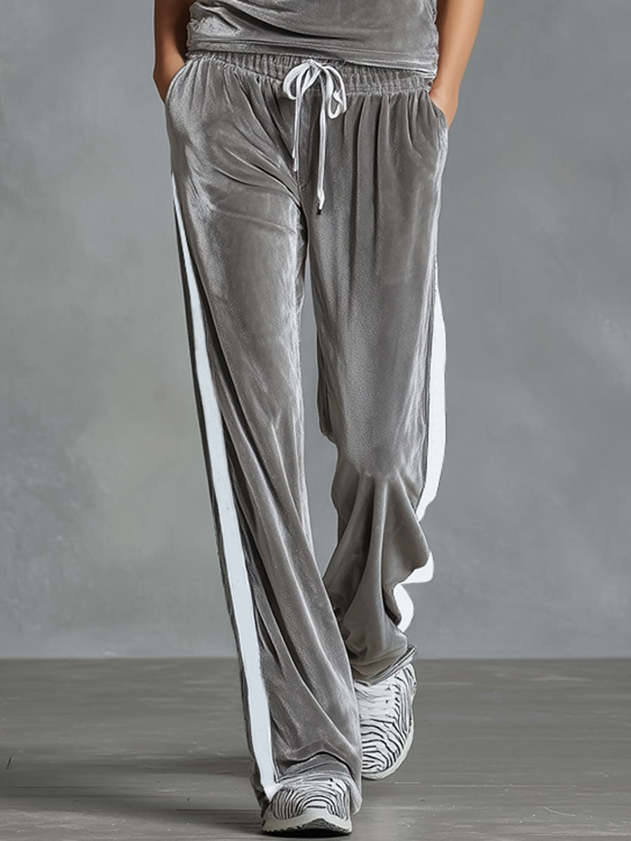 V-neck Hooded Sleeveless Top And Pants Velvet Set