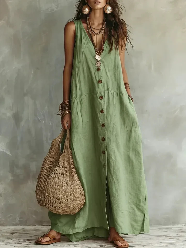 2026 European And American Cross-Border Summer Independent Station New Women'S Solid Color Button Casual Fashion Cotton Linen Long Skirt