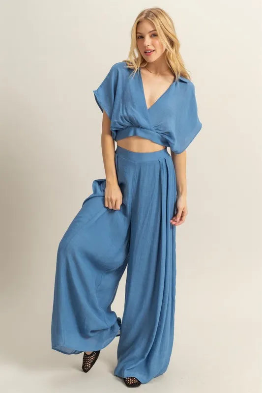 HYFVE Kimono Sleeve Crop Top and Wide Leg Pants Set