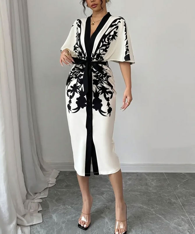 Noir Print Midi Dress