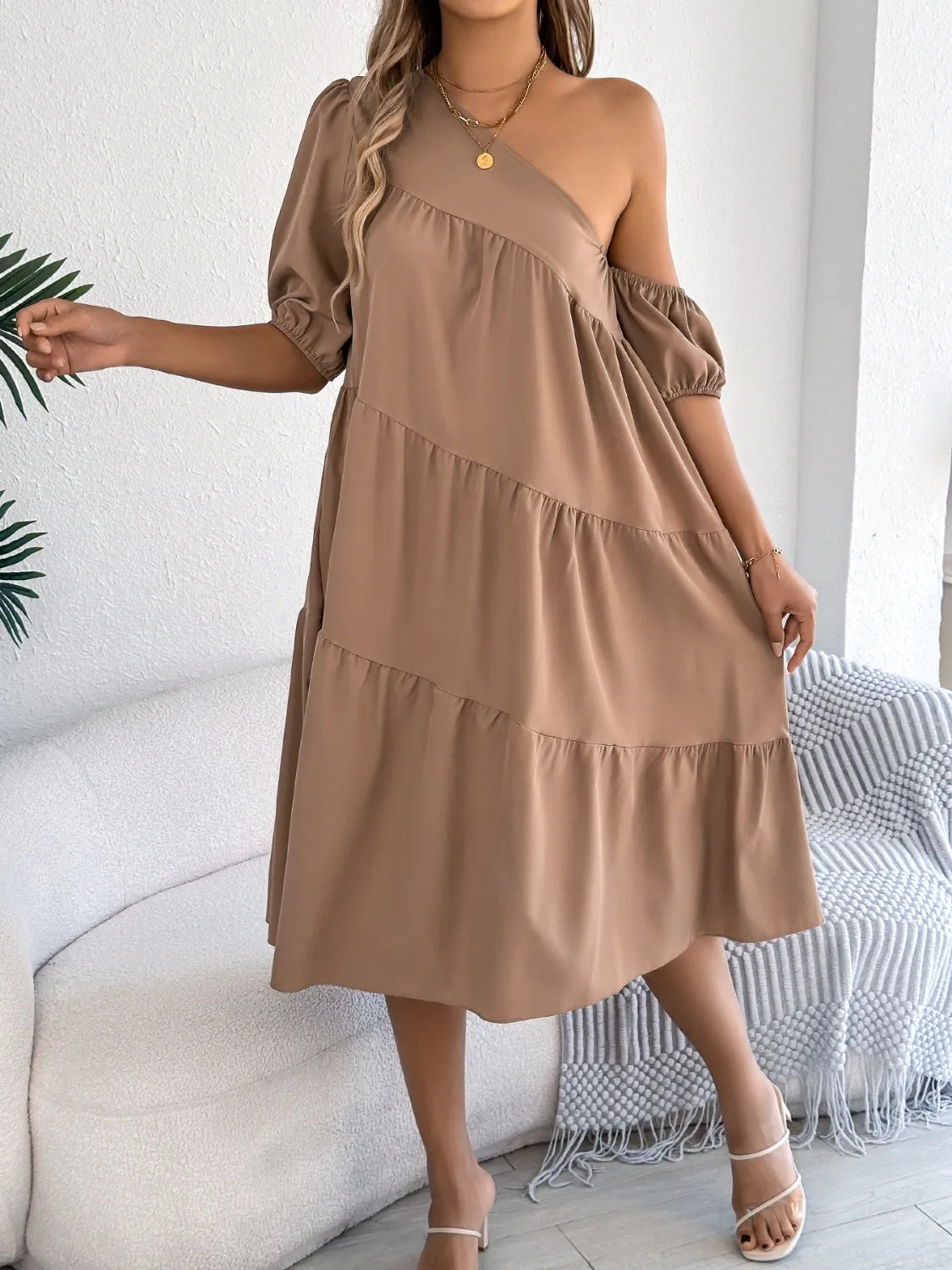 Single Shoulder Tiered Dress