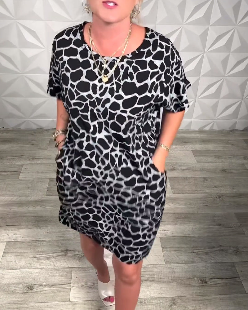 Casual Printed Crew Neck Dress