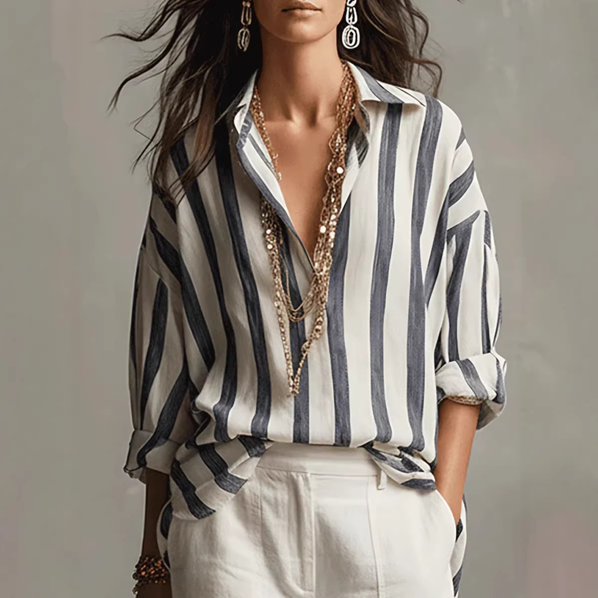 Oversized Striped Button-Down Shirt