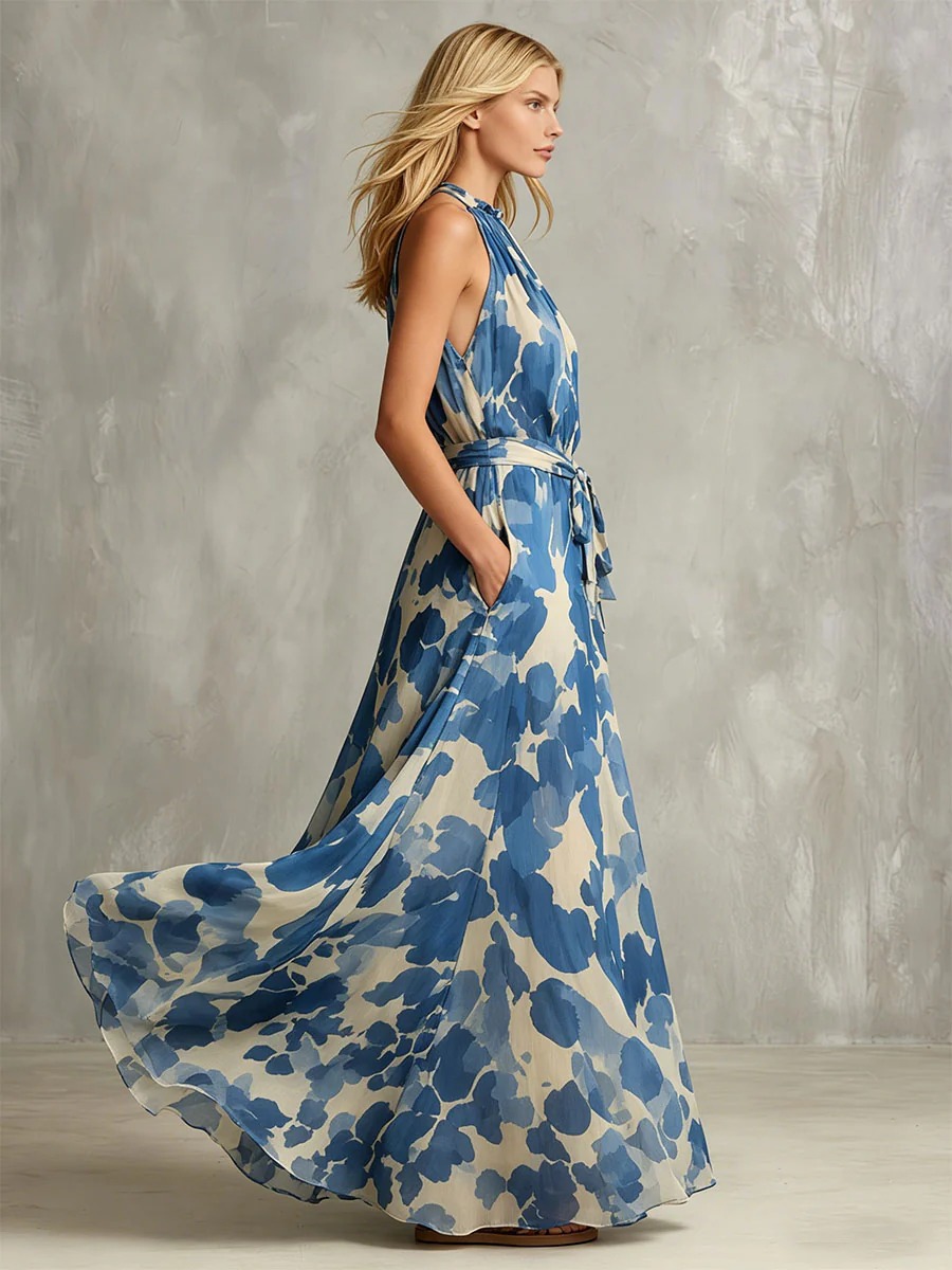 Blue Floral Halter Maxi Dress