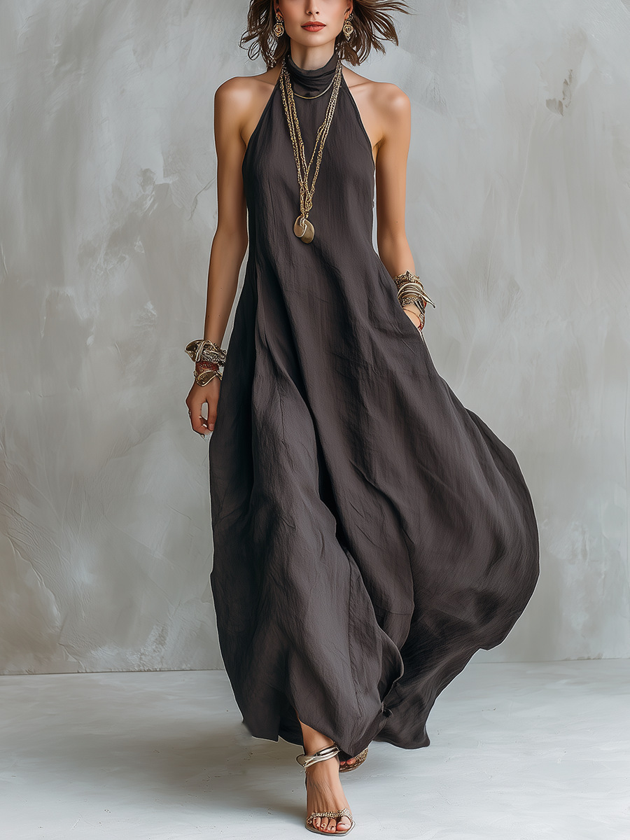 Halter Neck Flowy Maxi Dress