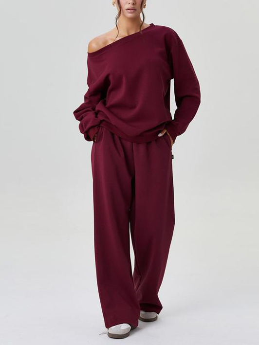 Women's Off-Shoulder Long Sleeve Top & Wide-Leg Pants Set