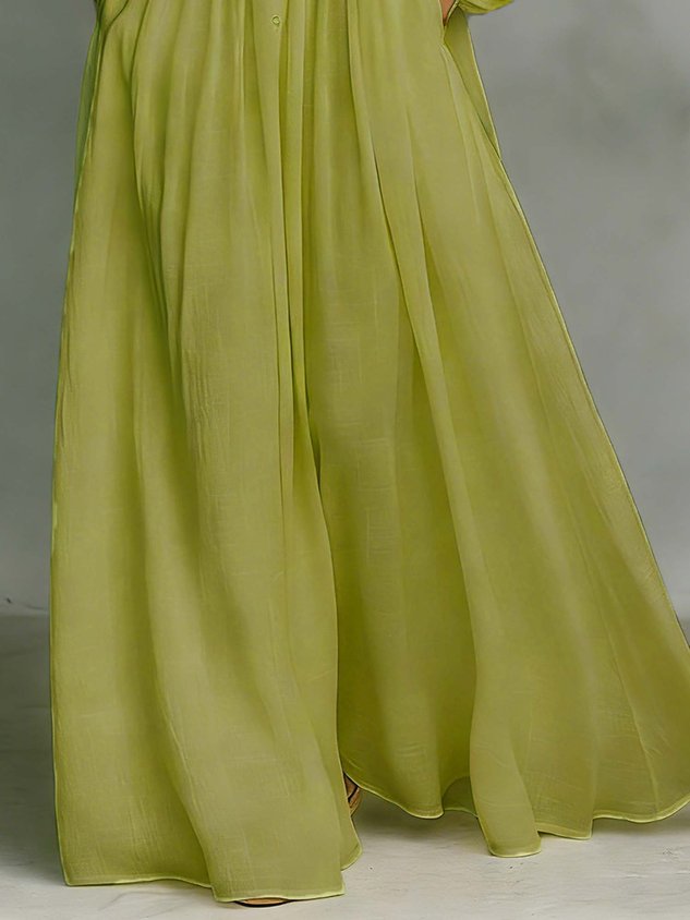 Casual Cotton Linen Maxi Dress High Waist Stand Collar Daily