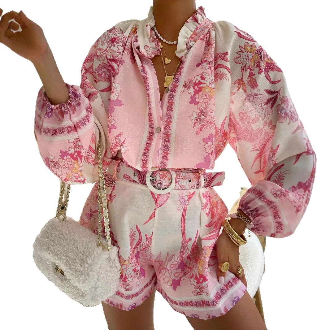 High Waist Shorts Fashion Shirt Linen Casual Temperament Suit New Women Suit