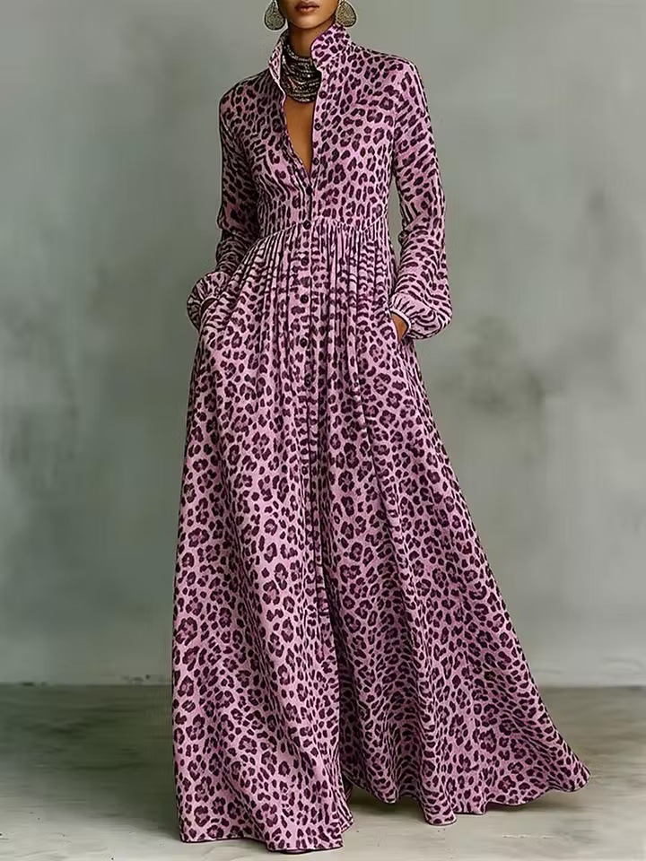 Leopard Print Shirt Maxi Dress