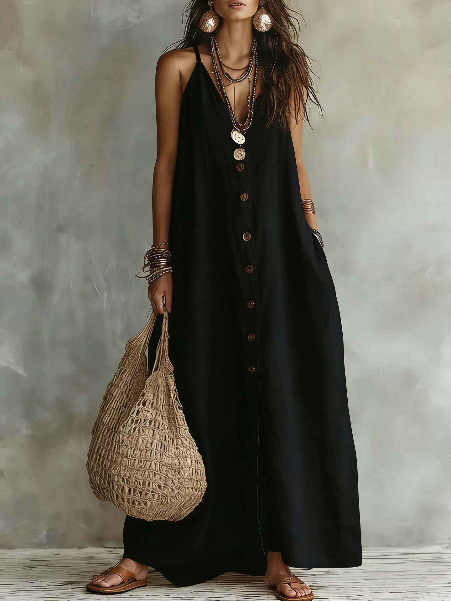 2026 European And American Cross-Border Summer Independent Station New Women'S Solid Color Button Casual Fashion Cotton Linen Long Skirt