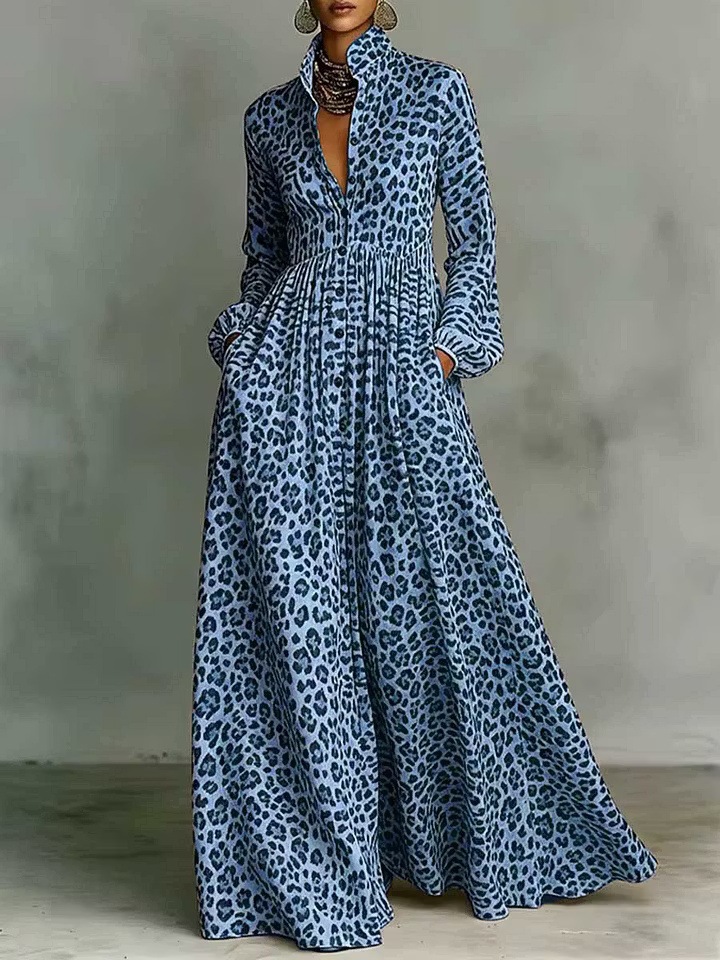 Leopard Print Shirt Maxi Dress