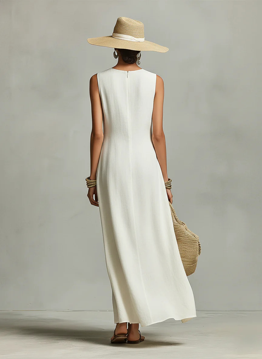 Sleeveless Asymmetrical Linen Maxi Dress