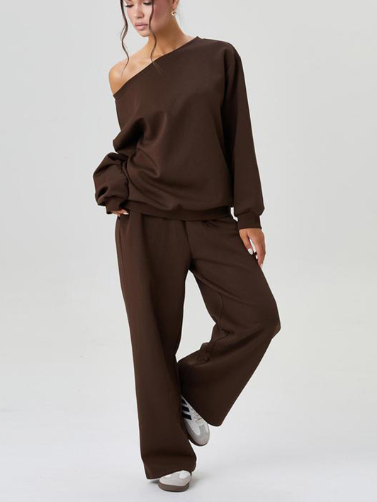 Women's Off-Shoulder Long Sleeve Top & Wide-Leg Pants Set
