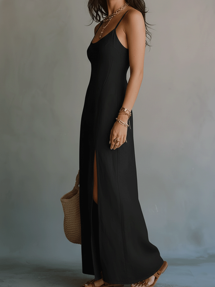 Quiet Allure Effortless Noir Flow Maxi Dress