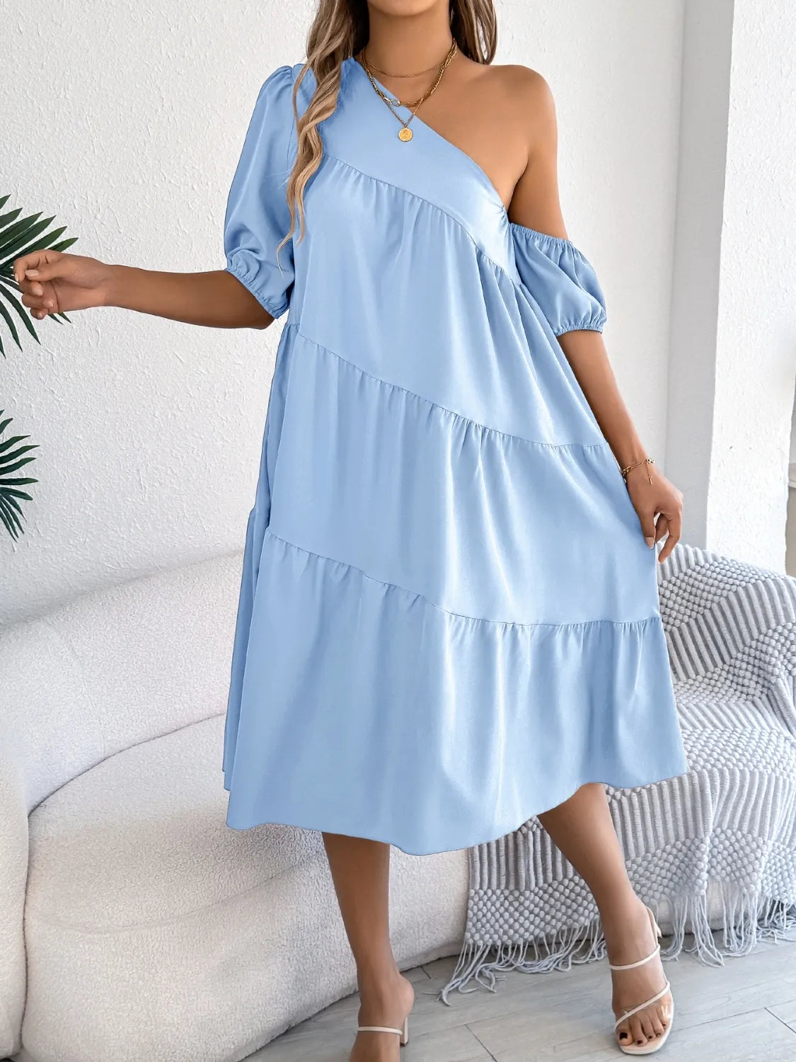 Single Shoulder Tiered Dress
