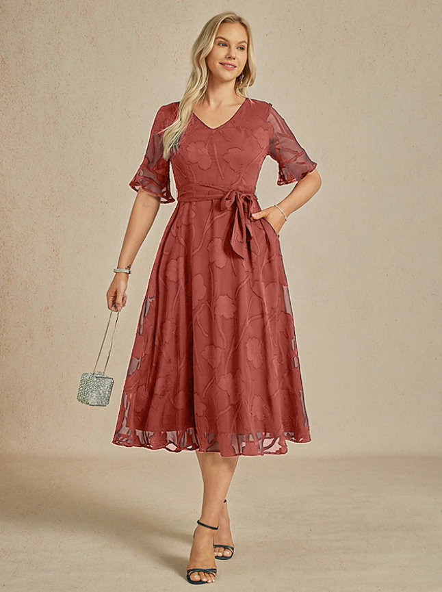 Women's Maxi Dress Cocktail Dress Wedding Guest Dress Semi Formal Dress A Line Dress Elegant Work Birthday Flutter Sleeve Wedding Guest Cocktail Party Formal Evening Regular Fit Solid Color Plain