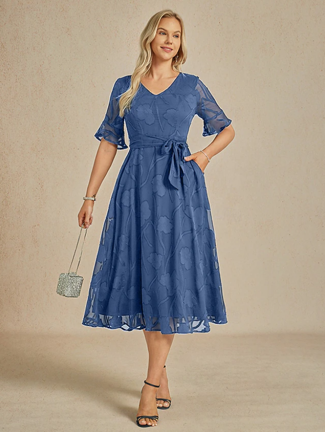 Women's Maxi Dress Cocktail Dress Wedding Guest Dress Semi Formal Dress A Line Dress Elegant Work Birthday Flutter Sleeve Wedding Guest Cocktail Party Formal Evening Regular Fit Solid Color Plain