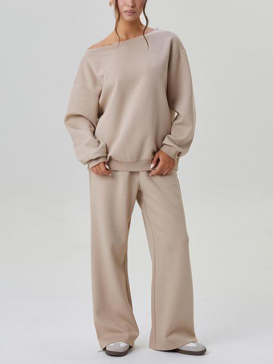Women's Off-Shoulder Long Sleeve Top & Wide-Leg Pants Set