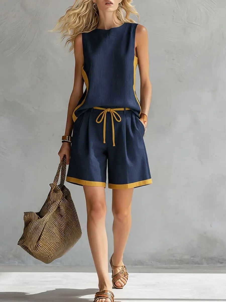 Solid Color Loose Casual Vest and Shorts Set