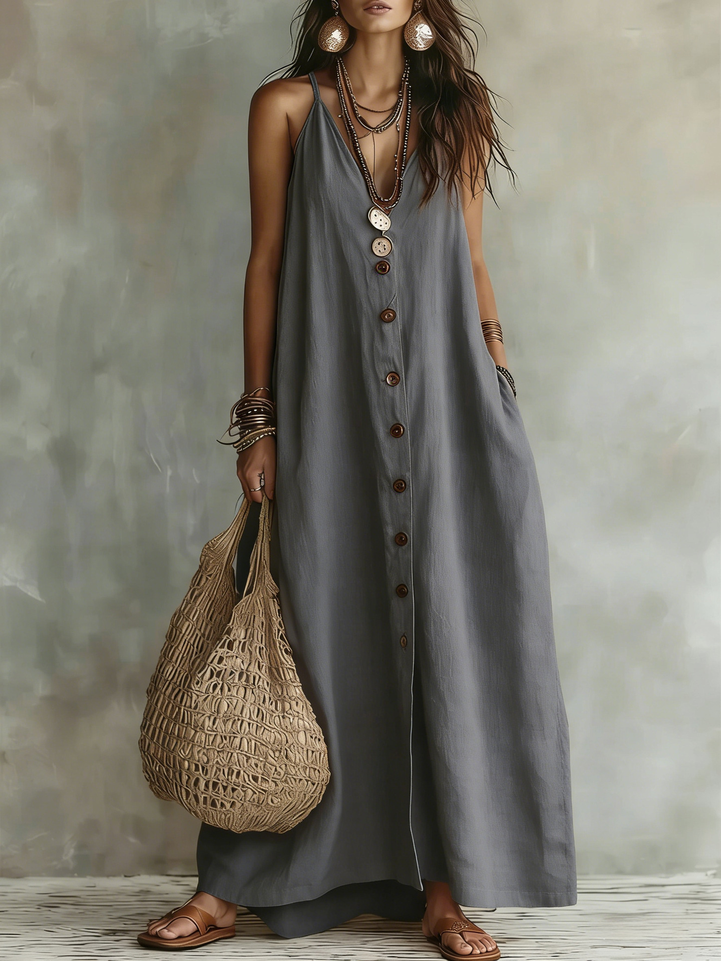 2026 European And American Cross-Border Summer Independent Station New Women'S Solid Color Button Casual Fashion Cotton Linen Long Skirt