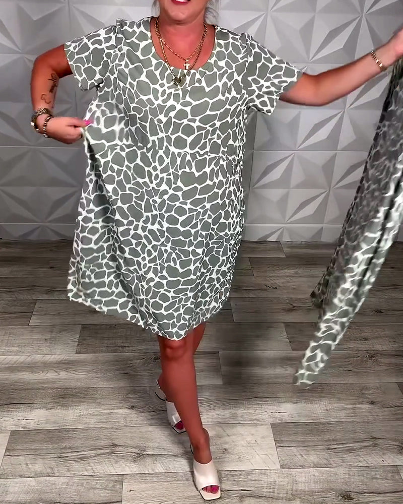 Casual Printed Crew Neck Dress