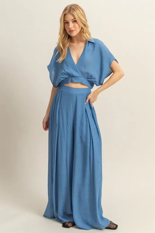 HYFVE Kimono Sleeve Crop Top and Wide Leg Pants Set