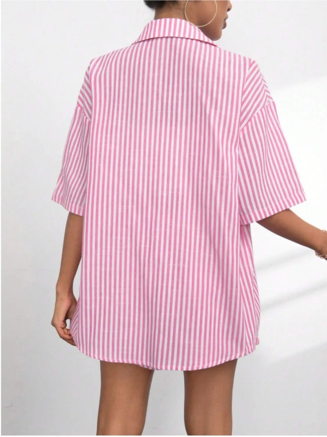 Caitlin Striped Button Up Shirt and Shorts Set