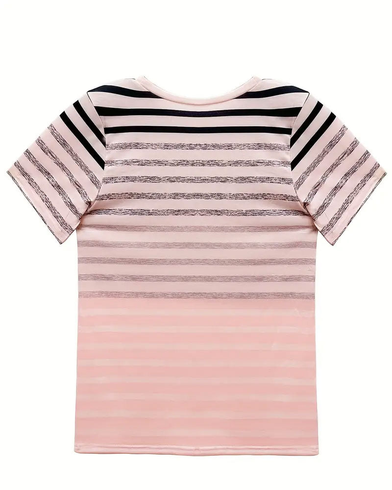 Aumora Round Neck Short Sleeve Striped T-Shirt