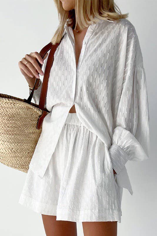 Summer Women Shorts Sets Shirt Shorts Suit 2 Piece Set Sleeve Outfits Homewear