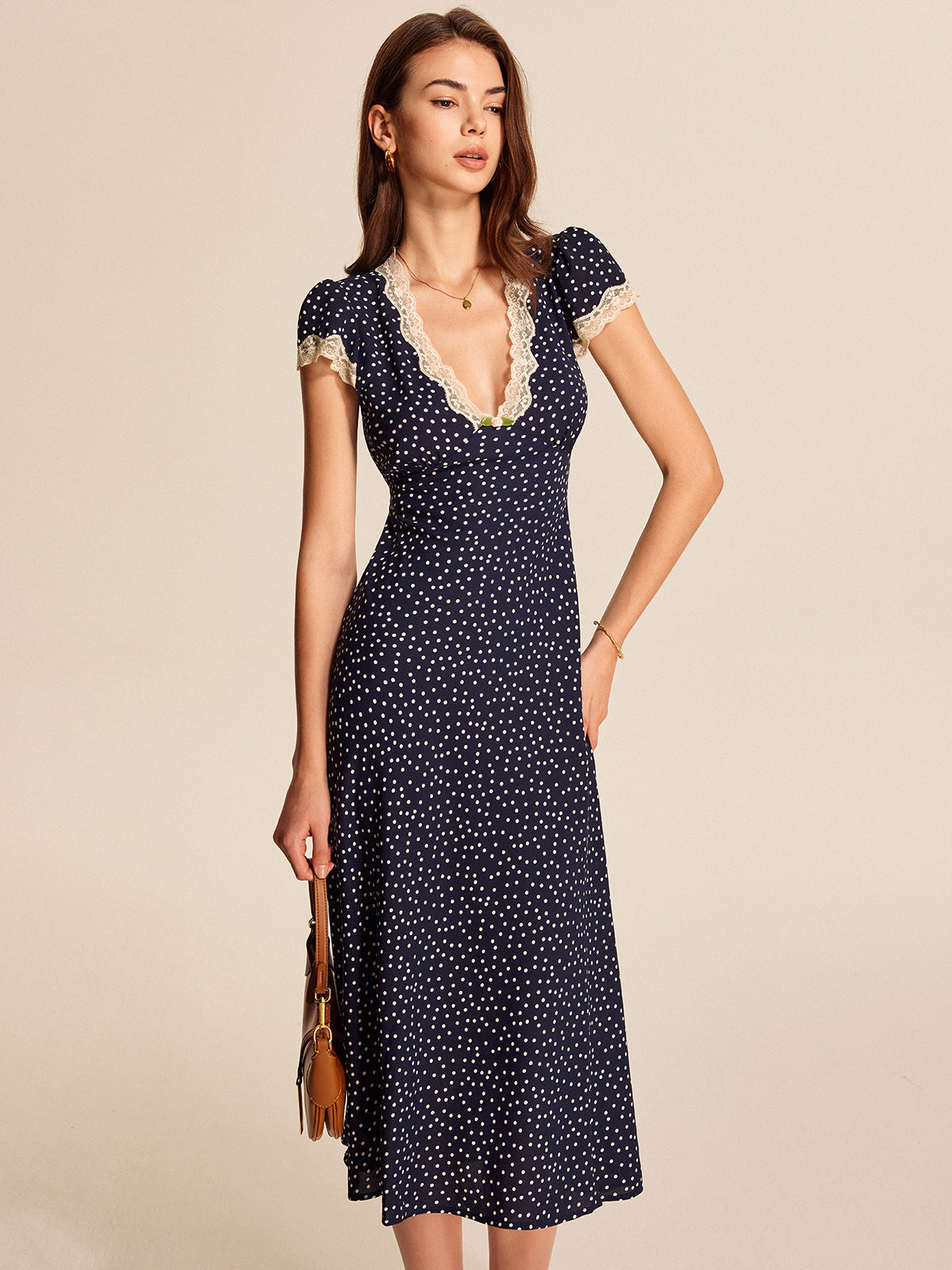 Polka Dot Lace-Trim Dress