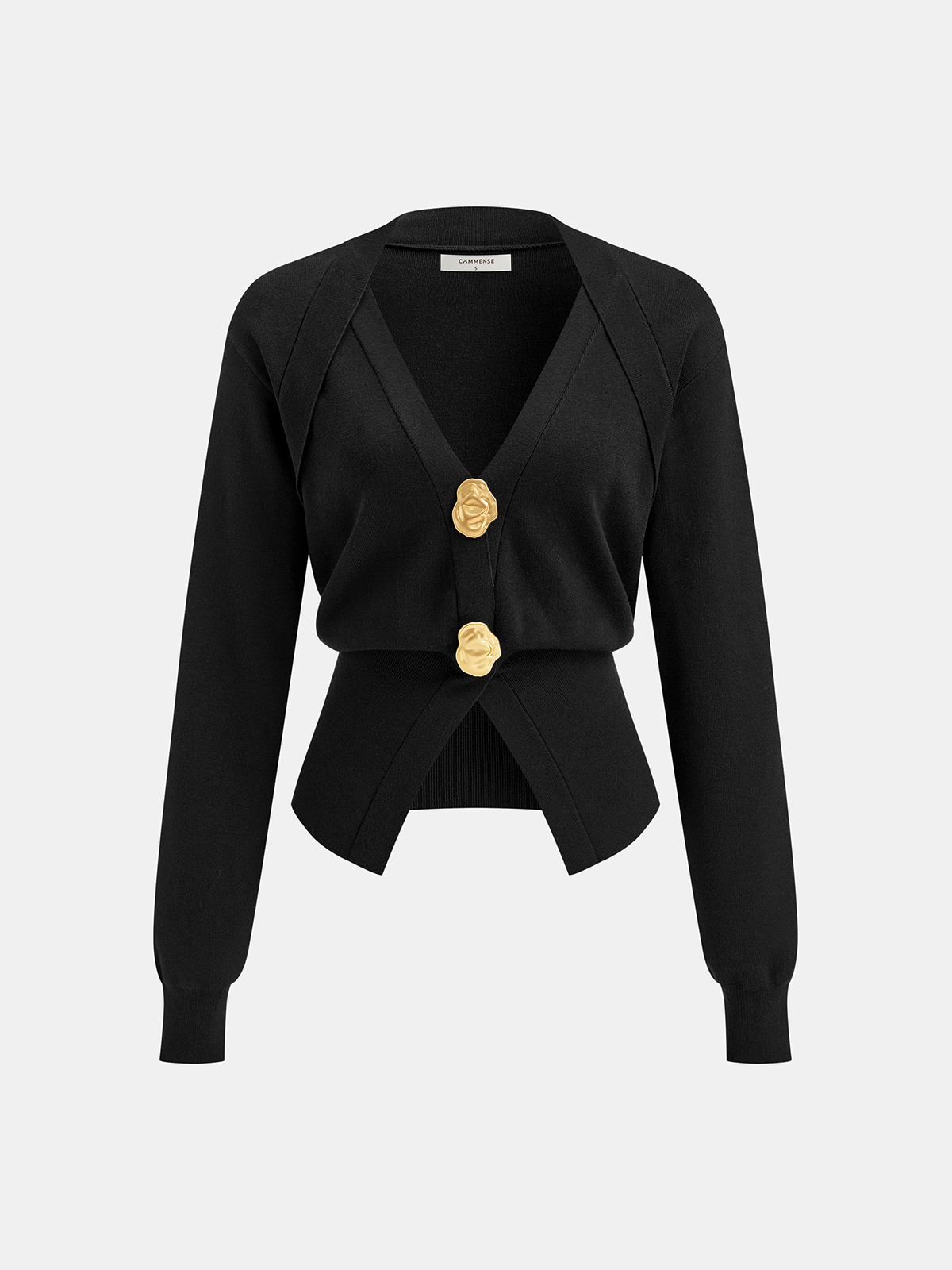 Metal Detail V-Neck Wool Blend Sweater