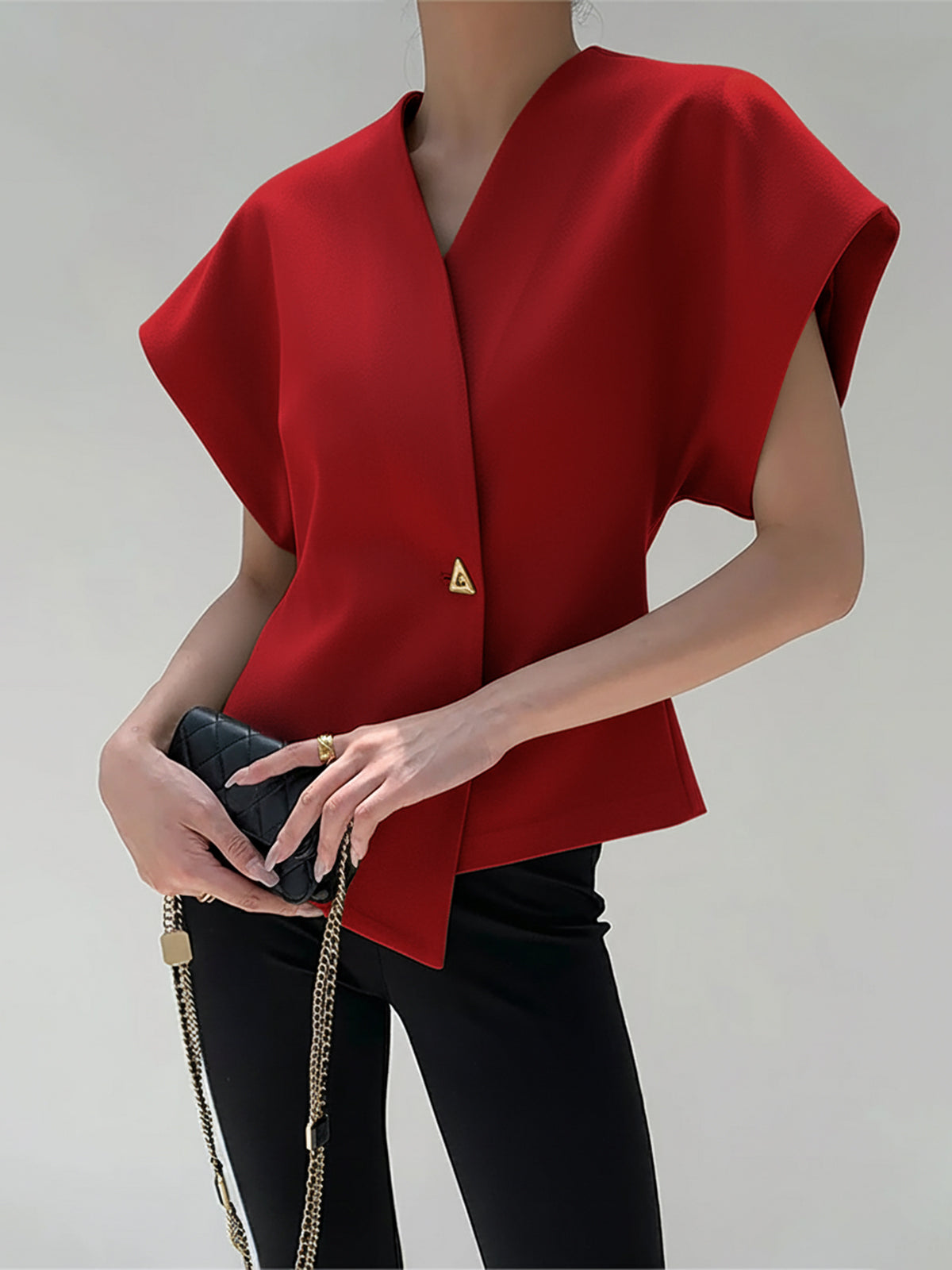 Trendy V-Neck Button Down Blouse