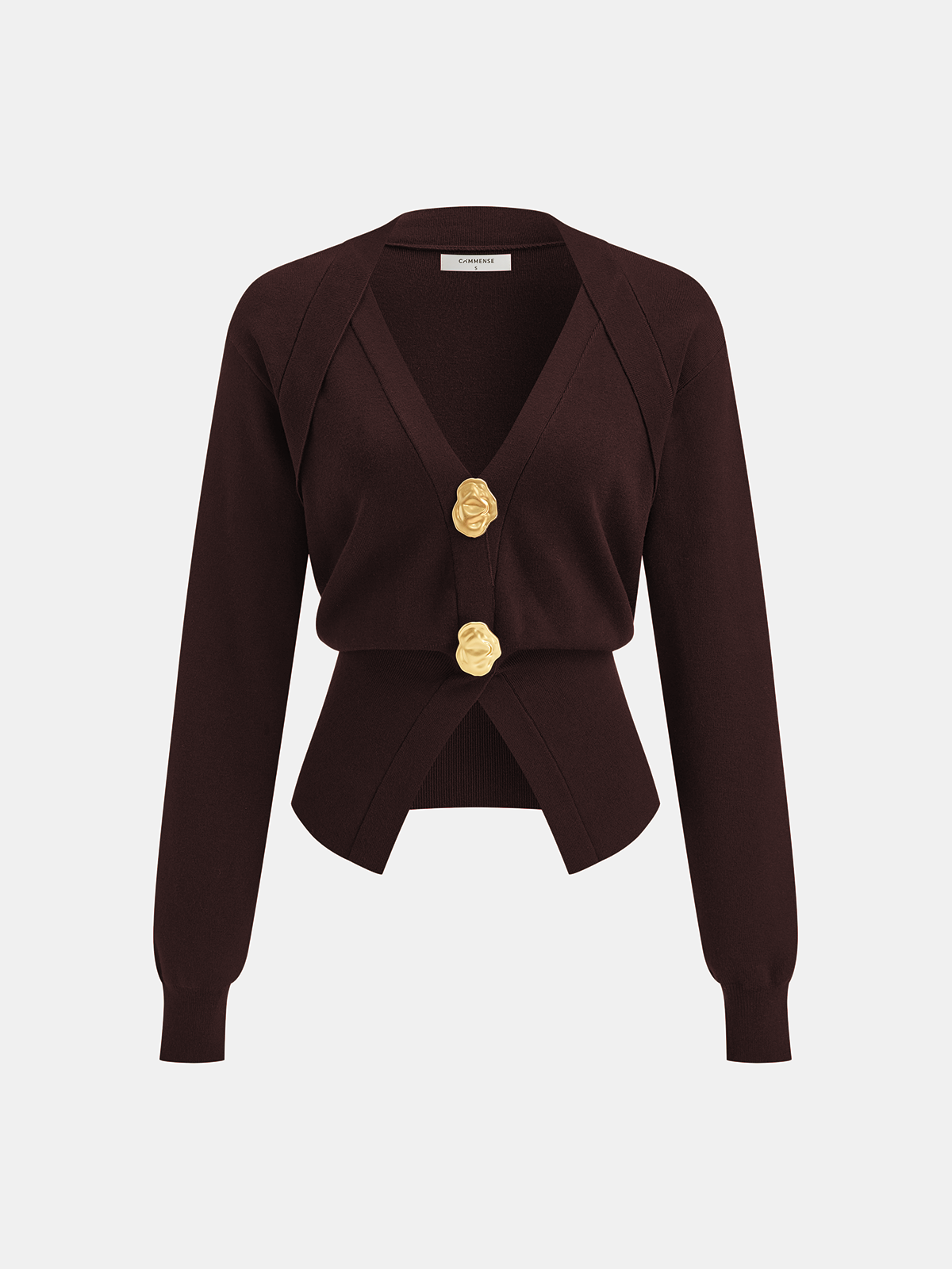 Metal Detail V-Neck Wool Blend Sweater