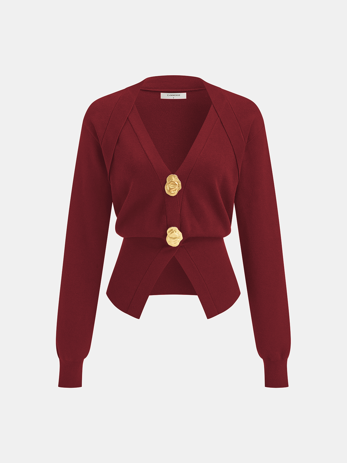 Metal Detail V-Neck Wool Blend Sweater