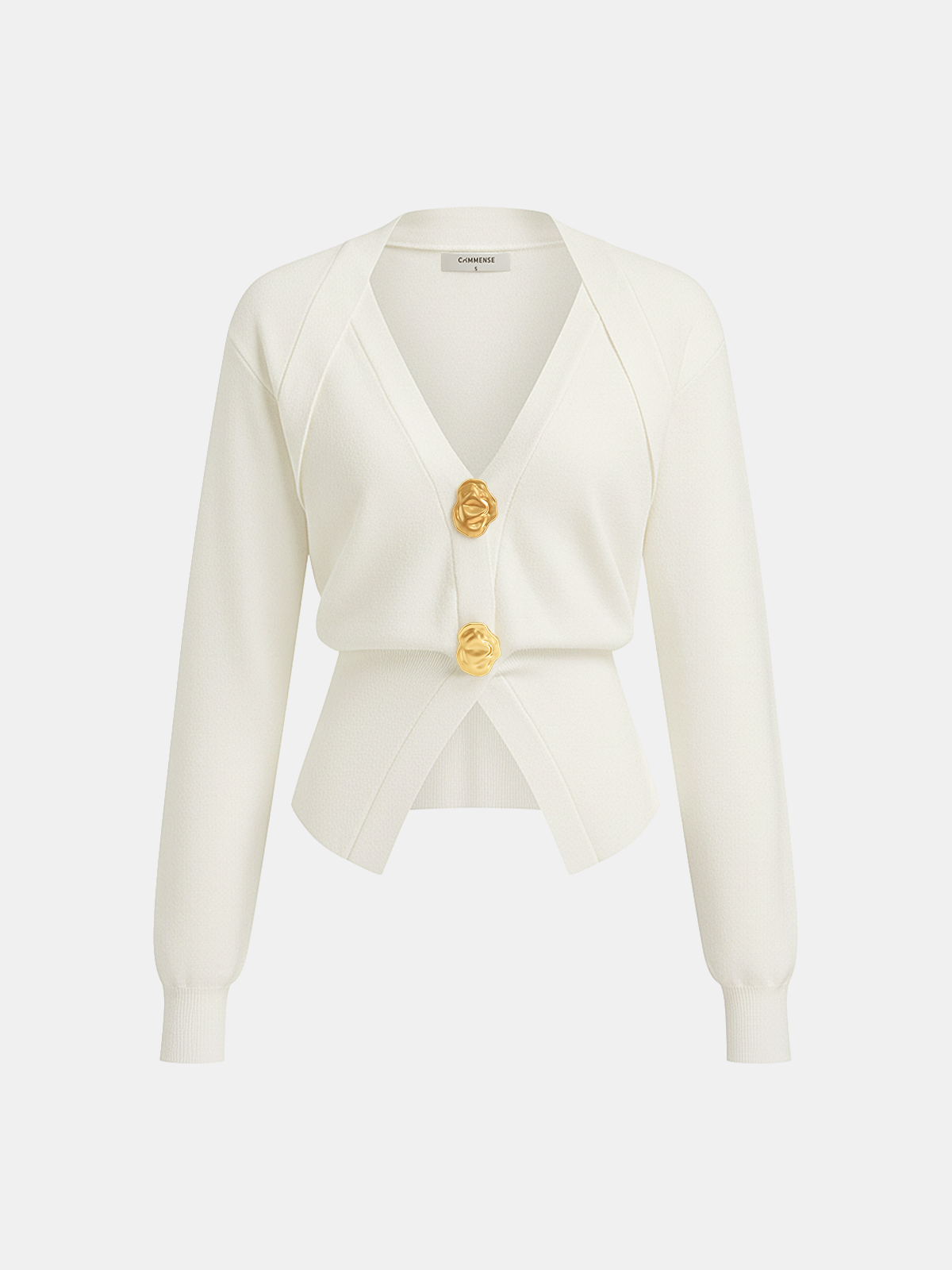 Metal Detail V-Neck Wool Blend Sweater