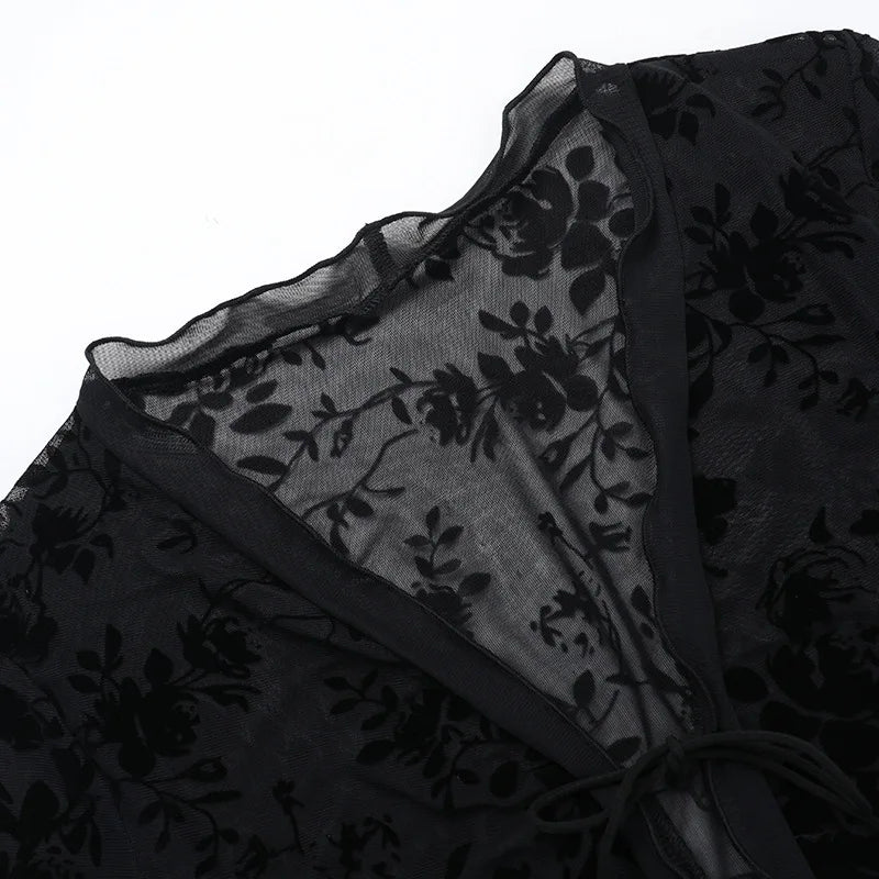 Women's Vintage Shirt Ruffle Sheer Trumpet Sleeve Chiffon Blouse