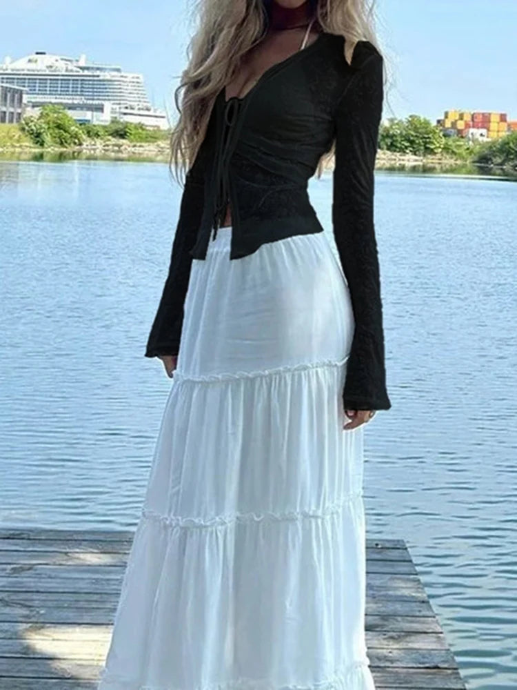 Women's Vintage Shirt Ruffle Sheer Trumpet Sleeve Chiffon Blouse