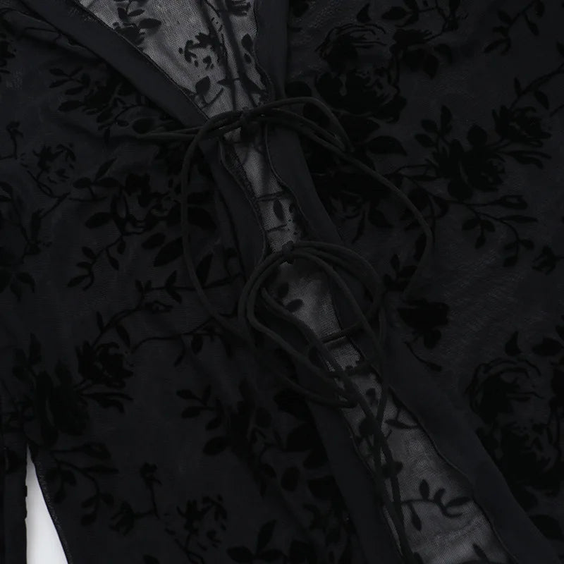 Women's Vintage Shirt Ruffle Sheer Trumpet Sleeve Chiffon Blouse