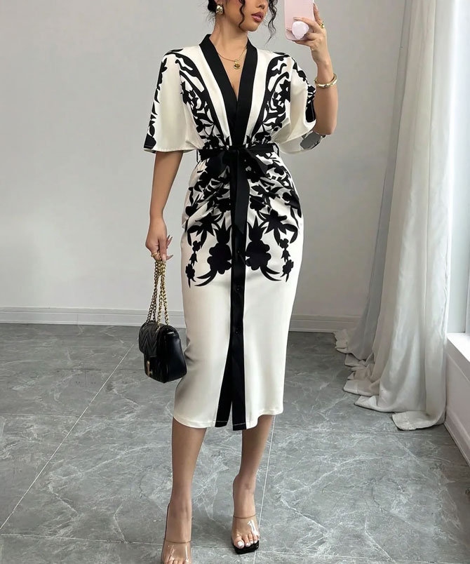 Noir Print Midi Dress