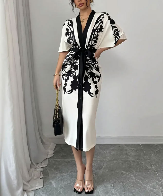 Noir Print Midi Dress