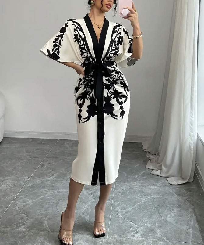 Noir Print Midi Dress