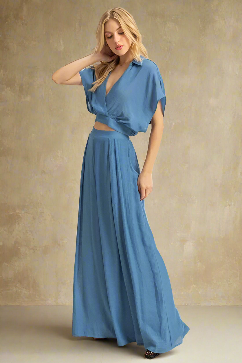 HYFVE Kimono Sleeve Crop Top and Wide Leg Pants Set